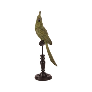Statuetă decorativă din polirășină, verde, papagal pe suport, 35 x 13 x 10 cm, „Perico”