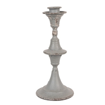 Suport de lumanare, gri, din metal, aspect vintage, H26 cm