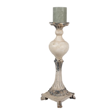 Suport lumanare, bej, din ceramica, aspect vintage, 14x14x40 cm - Img 2