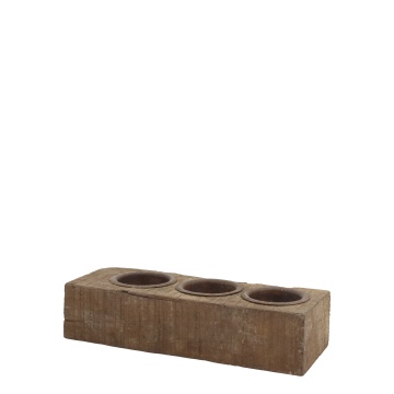 Suport lumânare din lemn reciclat și metal, lucrat manual, natural, cu 3 compartimente, 6x18x6 cm, „Grimaud"