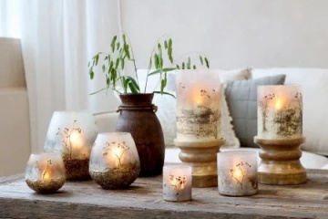 Suport pentru lumânare cu decor din flori uscate, H28 cm, "Antique Mocca" - Img 3