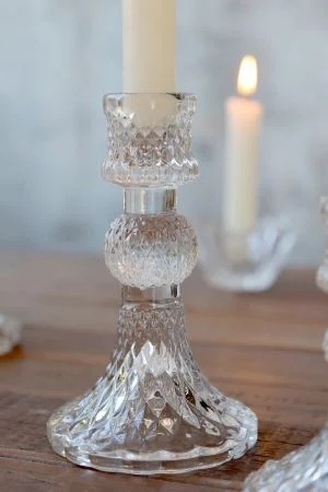 Suport pentru lumânare din sticlă cu model cristal, Ø8 cm - Img 3