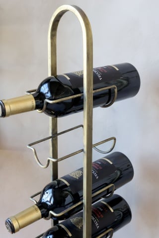 Suport pentru sticle de vin vintage, alamă antichizată, 6 brațe, 24×13×82 cm, „Vigneron" - Img 3