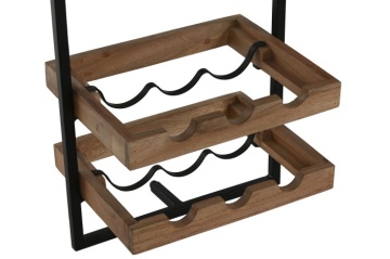 Suport pentru sticle din lemn de acacia și metal, 35x25x75 cm, finisaj natural/negru - Img 5