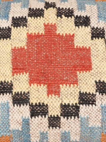 Taburet kilim din iută, lână și lemn de mango, multicolor, cu medalion central și picioare înclinate, 45 x 45 x 35 cm, „Autumn Killim” - Img 4