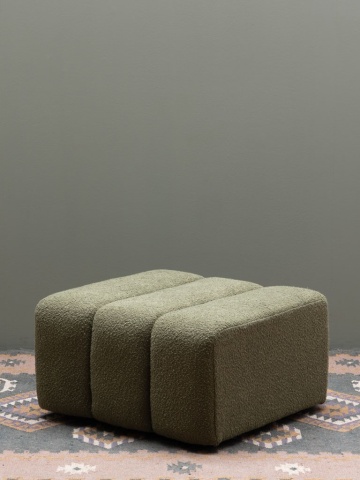 Taburet pentru picioare din stofă bouclé, verde, cu șezut în trei role, 41 x 74 x 70 cm, „Nasrine” - Img 2