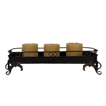 Tava decorativa, pentru lumanari, neagra, din metal, 55x20x14 cm - Img 3