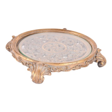 Tavă decorativă rotundă din polirășină și sticlă, auriu, 5 x 29 cm, „Rivage”