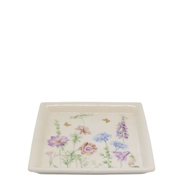 Tavă din ceramică crem cu model floral „Papillon”