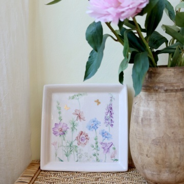 Tavă din ceramică crem cu model floral „Papillon” - Img 2