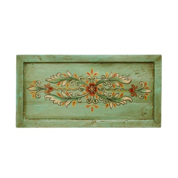 Tavă din lemn reciclat pictată manual cu motive florale tradiționale, 55×28×H2 cm, „WE ♡ RECYCLING"