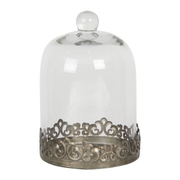 Tava pentru prajituri, argintie, din metal, cu capac din sticla, Ø14x21 cm