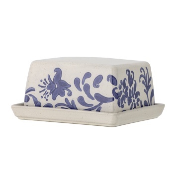 Untieră din ceramică albastră, decorată manual cu motiv floral, „Petunia", 14 x 12 x 7 cm - Img 2