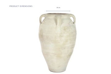 Vas decorativ amforă din teracotă artizanală, finisaj craft alb-crem, cu 4 anse, 57×57×93 cm, „Jerba" - Img 8