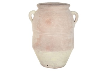 Vas decorativ amforă din teracotă artizanală, finisaj craft roz-crem, cu 2 anse, 60×60×80 cm, „Jerba" - Img 2