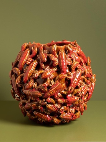 Vas decorativ din ceramica cu motive marine in relief "Lobster Reef" - Img 3