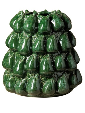 Vază decorativă din ceramică glazurată, model cu pere verzi, H30/D35 cm