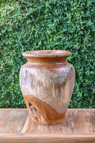 Vază decorativă, stil natural rustic, culoare natur, din lemn de tec, „Teak” - Img 2