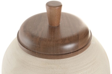 Vază decorativă tip tibor, stil rustic natural, culoare teracotă cu blat natur, din lemn de mango, „Tibor” - Img 3