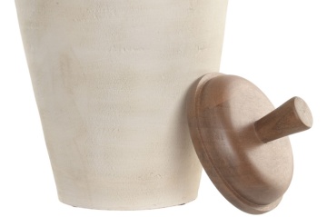 Vază decorativă tip tibor, stil rustic natural, culoare teracotă cu blat natur, din lemn de mango, „Tibor” - Img 5