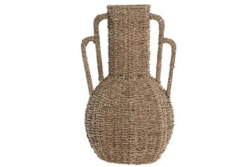 Vază decorativă tropical natural din iarbă de mare cu structură din metal, "Sevanta"
