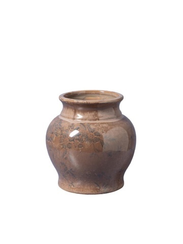 Vază din ceramică artizanală roz cu decor botanic, finisaj lucios, 16×16 cm, „Rosaire"