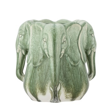 Vază din ceramică artizanală, verde, cu detalii sculpturale în formă de elefant, 15,5x15,5 cm, „Pontus" - Img 3