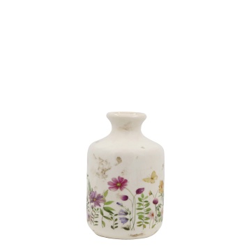 Vază din ceramică crem cu motiv floral "Avignon", H17.5/D11 cm