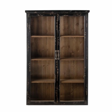 Vitrină de perete vintage din lemn, negru, cu 2 uși vitrate, 3 rafturi și interior natur, 122 x 81 x 22 cm, „Hazem”