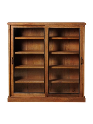 Vitrina din lemn reciclat si sticla, cu 2 usi glisante,aspect rustic, Emile