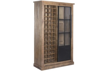Vitrină pentru vinuri industrială din lemn masiv de mango și metal, natur și negru, cu o ușă glisantă și 3 rafturi, 190 x 115 x 45 cm, „Mendoza” - Img 4