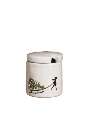 Zahărniță din ceramică albă cu motive de iarnă pictate manual, 7 × 6,5 cm, „Slalom"