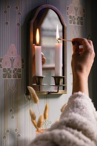 Aplică de perete vintage cu oglindă și suporturi pentru lumânări, alamă antichizată, „Wall Sconce Mirror" - Img 2