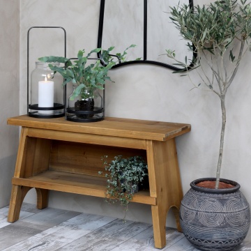 Banca din lemn, cu raft, aspect rustic, Shelf - Img 2