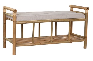 Banchetă cu spătar din bambus natural și bumbac, 100×44×54 cm, „Bamboo"