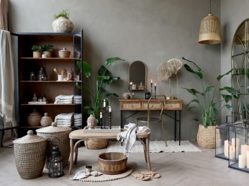 Bancheta din lemn de cauciuc, rattan si rachita , cu aspect vintage, Old French - Img 4