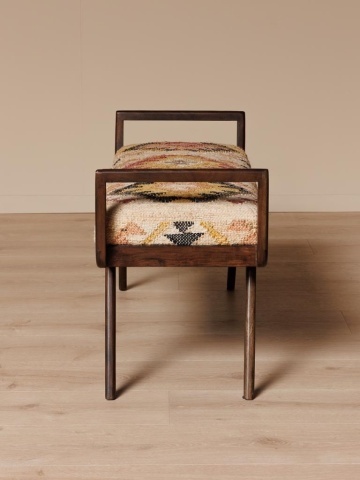 Banchetă hol bej din kilim de iută și lână și lemn de acacia maro închis, cu brațe, 56 x 112 x 40 cm, „Fiera” - Img 4