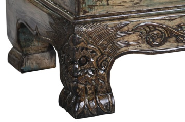 Banchetă orientală sculptată din lemn de ulm, finisaj antichizat multicolor, 4 sertare, 179 x 43 x 58 cm, „Ming" - Img 4