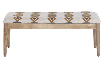 Banchetă tapițată pentru hol din bumbac ikat brodat manual și lemn masiv de mango, 113×35×45 cm, „Dakar" - Img 3