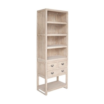 Bibliotecă vintage din lemn de pin, cu 4 rafturi deschise, 3 sertare și raft inferior, 230 x 78 x 45 cm, „Portland” - Img 2