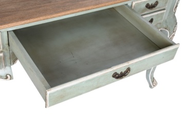 Birou clasic în stil Louis XV–XVI din lemn de mango, verde, cu 5 sertare și picioare cabriole, finisaj décapé, 75 x 133 x 68 cm, „Elégance” - Img 5