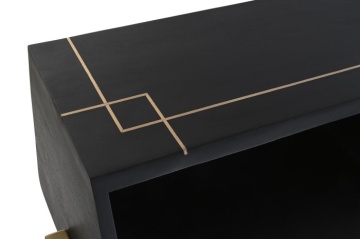 Birou cu sertare din lemn masiv de mango negru și metal auriu, 93,5 x 119 x 70 cm, „Glint” - Img 5