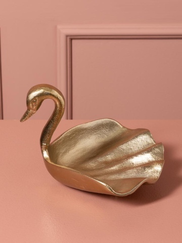 Bol decorativ din aluminiu, auriu, model lebădă cu aripi în valuri, finisaj lucios, 13 x 20 x 18 cm, „Cygne” - Img 2