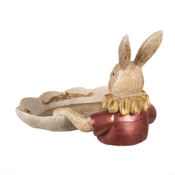 Bol decorativ din polirasină cu iepure, auriu/crem, 22x21x15 cm - Img 3