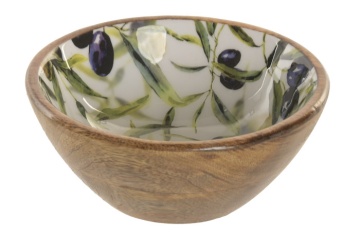 Bol decorativ Mediterranean lăcuit verde cu accente naturale din lemn de mango cu structură din lemn – "Olivia"