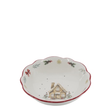 Bol din ceramică albă cu motive de Crăciun, 4.5x14 cm, „Chalet de Noël"