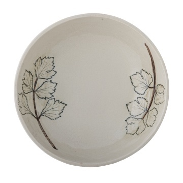 Bol din ceramică artizanală natur cu finisaj antichizat și motive botanice cu frunze, 26×7 cm, "Aubrin" - Img 2