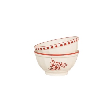 Bol din ceramică artizanală, natur, cu motive florale pictate manual roșu și bordură decorativă, 11×6 cm, „Marion" - Img 2