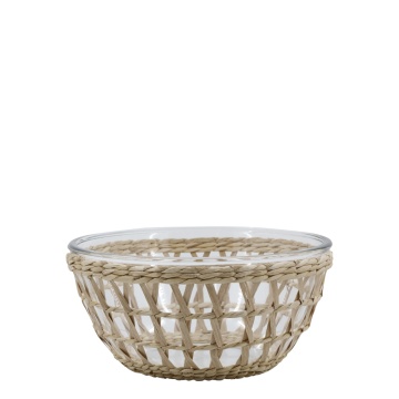 Bol transparent, din sticla, imbracat in cos din rachita, D23cm, Fira