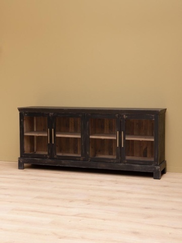 Bufet din lemn masiv și sticlă, 4 uși, aspect rustic, Anvers - Img 4
